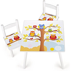 Leomark Table et 2 chaises enfant Hiboux 