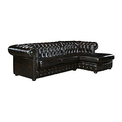 Vente-Unique Canapé d'angle chesterfield BRENTON 100% cuir de buffle - Marron reflets châtains - Angle droit