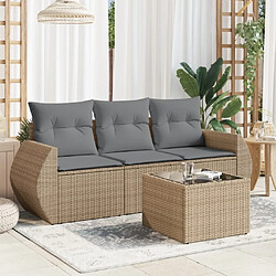 Maison Chic Salon de jardin avec coussins 4 pcs | Ensemble de Table et chaises | Mobilier d'Extérieur beige résine tressée -GKD55337