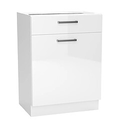 Pegane Meuble bas de cuisine avec 1 porte et 1 tiroir coloris blanc - longueur 60 x profondeur 44,60 x hauteur 82 cm