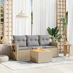 vidaXL Salon de jardin avec coussins 4pcs mélange beige résine tressée 