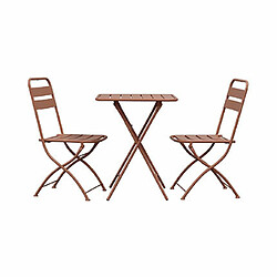 Mes Ensemble table + 2 chaises de jardin pliable en métal terracotta - BACA