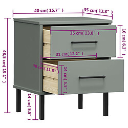 vidaXL Table de chevet avec pieds en métal Gris Bois pin massif OSLO pas cher