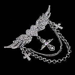 Avis strass volant ailes coeur croix chaîne gland broche collier argent