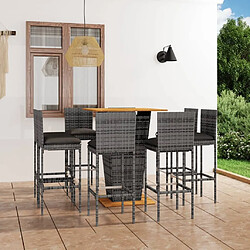 Maison Chic Ensemble de bar de jardin 9 pcs et coussins,Table + chaises + coussins de jardin Résine tressée Gris -GKD567926