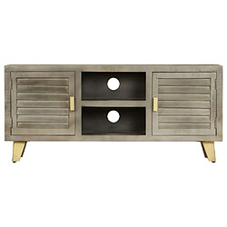 Maison Chic Meuble TV scandinave - Banc TV pour salon Bois solide de manguier Gris avec laiton 110x30x48 cm -MN35238