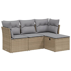 vidaXL Salon de jardin avec coussins 4pcs mélange beige résine tressée