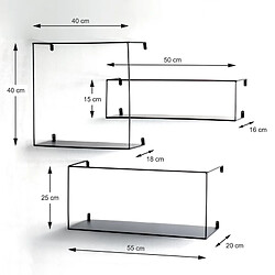 Mes Lot de 3 étagères murales 40, 50 et 55 cm en métal noir - MACEIO