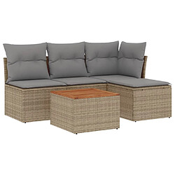 vidaXL Salon de jardin avec coussins 5pcs mélange beige résine tressée