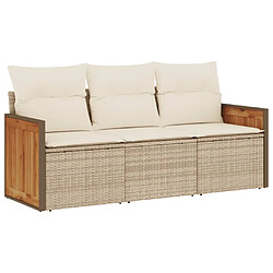 vidaXL Salon de jardin avec coussins 3 pcs beige résine tressée