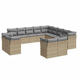 vidaXL Salon de jardin avec coussins 13 pcs beige résine tressée