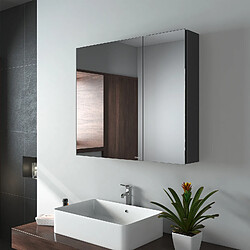 EMKE Armoire à miroir avec miroir poignée invisible Armoire miroir de salle de bain avec étagères en verre réglables en hauteur 75×65cm Noire