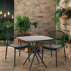 Ahd Amazing Home Design Ensemble 2 Chaises Table Carrée Noire 70x70cm Design Extérieur Magus Dark, Couleur: Gris