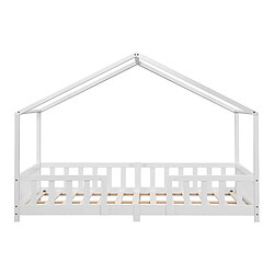 Lit d'Enfant Forme Maison avec Grille de Protection Treviolo 200 x 140 cm Blanc Mat Laqué [en.casa] pas cher