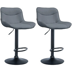 Decoshop26 Lot de 2 tabourets de bar x1 avec coutures décoratives en PVC gris pied en trompette métal noir 10_0004454