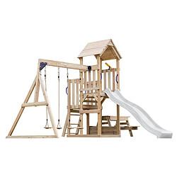 AXI Mette Aire de Jeux en Bois avec 2 Balançoires, toboggan BLANC, Table de Pique Nique / Aire de Jeux Extérieur avec balançoires/ bac à sable/téléscope| Portique Balançoire/Jeux en Bois Extérieur