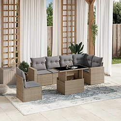 vidaXL Salon de jardin avec coussins 7 pcs beige résine tressée 