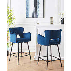 Beliani Tabouret de bar Set de 2 Velours Bleu marine SANILAC