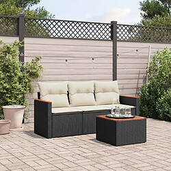 vidaXL Salon de jardin 4 pcs avec coussins noir résine tressée 