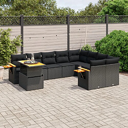 vidaXL Salon de jardin 10 pcs avec coussins noir résine tressée 