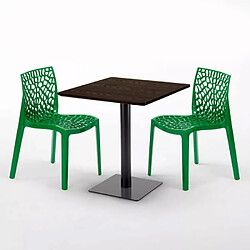 Avis Grand Soleil Table carrée 70x70 plateau effet bois avec 2 chaises colorées Gruvyer Melon - Vert