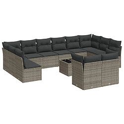 vidaXL Salon de jardin avec coussins 13 pcs gris résine tressée