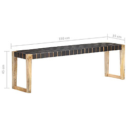 vidaXL Banc 150 cm Noir Cuir véritable et bois de manguier massif pas cher