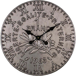 Antic Line Creations Horloge en fer pièce de monnaie 60 cm 1 franc - Argent.