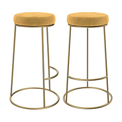 Rendez Vous Deco Tabouret de bar Kendal en velours jaune curry 73 cm (lot de 2) 