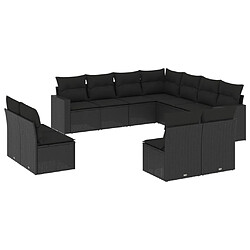 vidaXL Salon de jardin 11 pcs avec coussins noir résine tressée