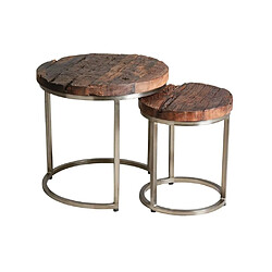 Aubry Gaspard Set 2 tables gigognes en acier et bois massif.