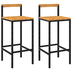 vidaXL Tabourets de bar lot de 2 noir résine tressée et bois d'acacia