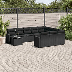 vidaXL Salon de jardin 11 pcs avec coussins noir résine tressée 