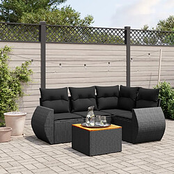 Maison Chic Ensemble de 5 Tables et chaises d'extérieur avec coussins,Salon de jardin noir résine tressée -GKD650652