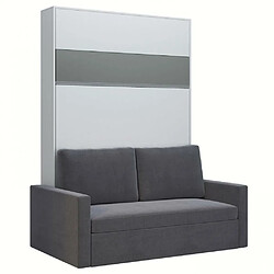 Inside 75 Armoire lit escamotable DJUKE SOFA blanc bandeau gris mat canapé gris 140*200 cm 