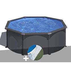 Kit piscine acier gris anthracite Gré Louko ronde 3,20 x 1,22 m + Tapis de sol 