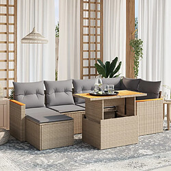 vidaXL Salon de jardin avec coussins 7 pcs beige résine tressée 