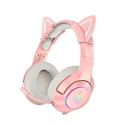 LUUCOZK Casque de jeu filaire 3,5 mm/USB avec oreilles de chat et microphone pour ordinateur-2# 