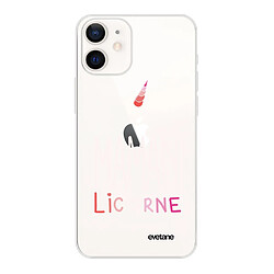 Coque iPhone 12 mini souple transparente Maman licorne Motif Ecriture Tendance Evetane 