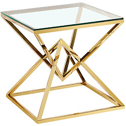 Vivenla Table d'appoint design en acier inoxydable poli doré et plateau en verre trempé transparent L. 55 x P. 55 x H. 55 cm collection PARMA 