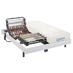 Vente-Unique Lit électrique de relaxation lattes et plots + matelas mémoire de forme - 2 x 80 x 200 cm - Blanc - DIONYSOS de DREAMEA