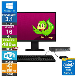 HP 800 G2 Mini i5-6500T 3.10GHz 16Go/480Go SSD Wifi W10 + Ecran 22 · Reconditionné 