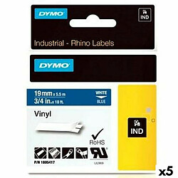 Ruban Laminé pour Etiqueteuses Dymo Rhino 19 mm x 5,5 m Bleu Blanc Autocollants (5 Unités) 