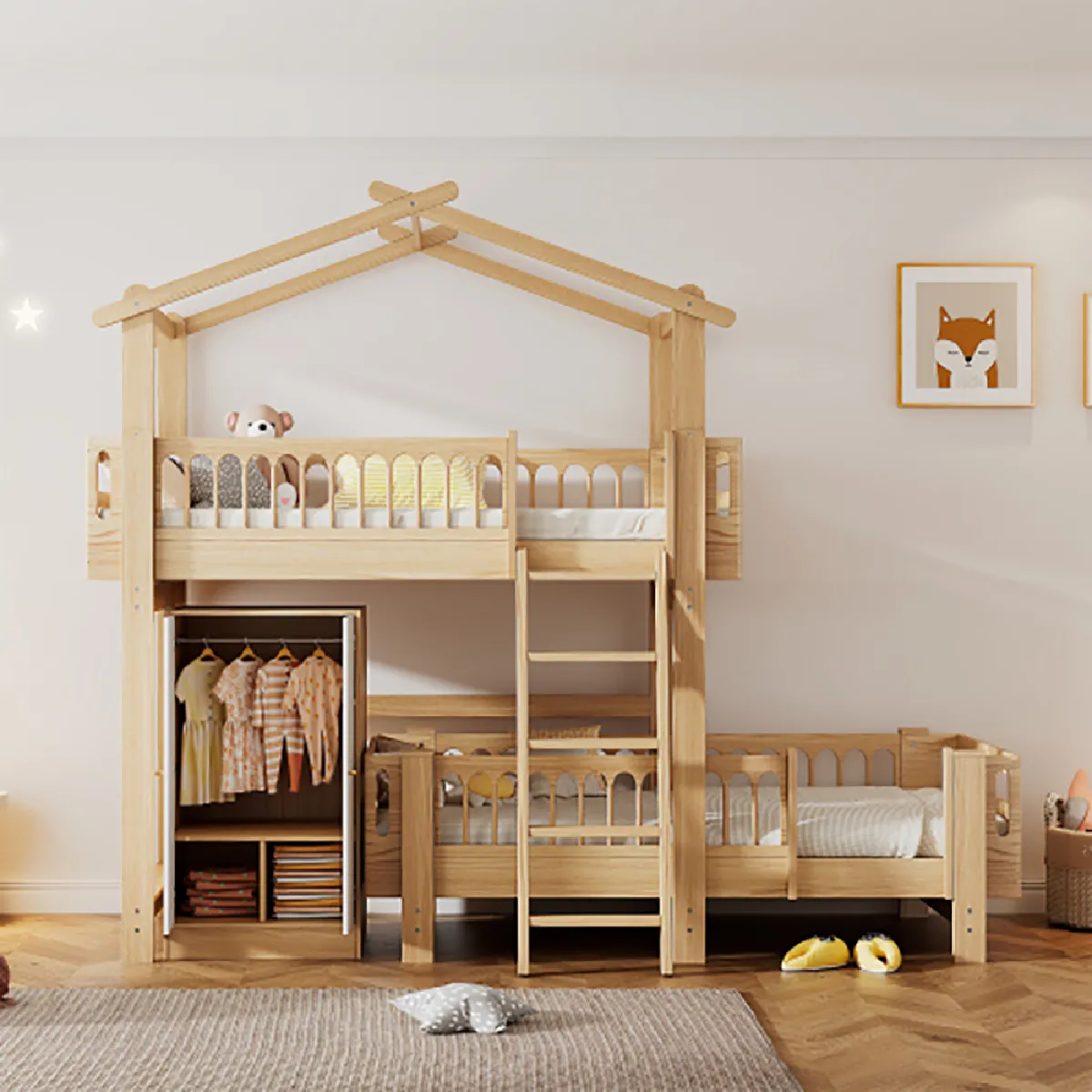 Acheter Sweiko Lit superposé avec armoire lit cabane enfant avec échelle 90x200 cm Marron