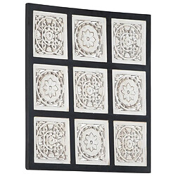 vidaXL Panneau mural sculpté à la main MDF 60x60x1,5 cm Noir et blanc