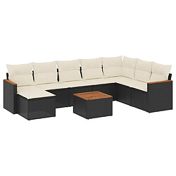 Maison Chic Ensemble Tables et chaises d'extérieur 9 pcs avec coussins,Salon de jardin noir résine tressée -GKD791300