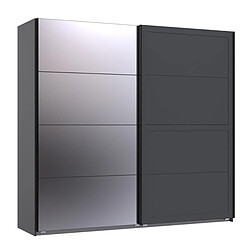 Pegane Armoire, placard avec portes coulissantes + 1 miroir coloris graphite - longueur 225 x hauteur 208 x profondeur 65 cm 