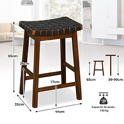 Helloshop26 Tabouret de bar lot de 2 en bois massif siège tissés de sangles en simili cuir hauteur d’assise 65 cm tabouret cuisine industriel marron 20_0005138 pas cher