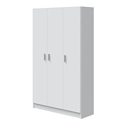 Armoire rangement nettoyage 3 portes en mélamine coloris blanc - Dim : H180 x L108,8 x P37 cm -PEGANE-