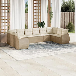 vidaXL Salon de jardin avec coussins 10 pcs beige résine tressée